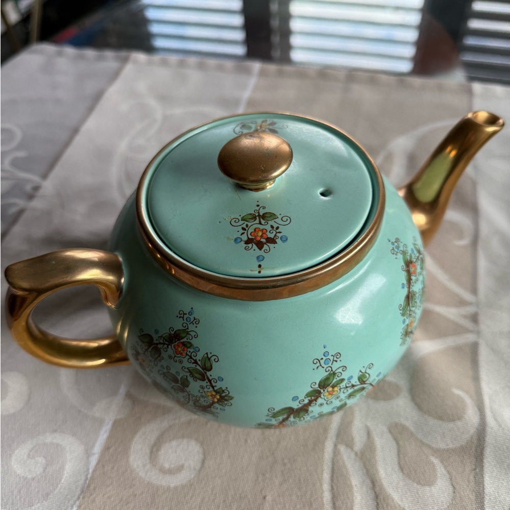 Vintage Elegant Teal blue and Gold Teapot